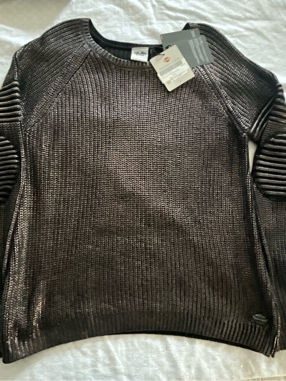 Harley-Davidson Metallic Charcoal Ribbed Sleeve Crewneck Sweater
